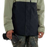 Volcom L Insulated GORE-TEX Jacket - A green and black jacket with a hood, featuring a zipper closure and two pockets on the front.