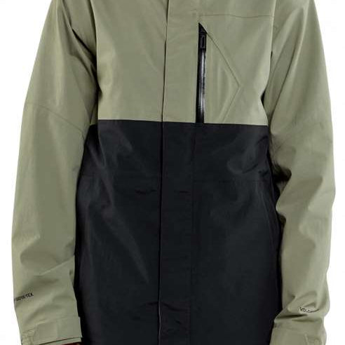 Volcom L Insulated GORE-TEX Jacket 2024 - A black jacket with a hood and zipper, featuring a white logo on the left chest.