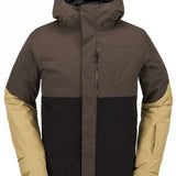 Volcom L Insulated GORE-TEX Jacket 2024 - A brown and black insulated jacket with a hood, featuring a zippered front and two chest pockets.
