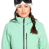 Volcom Women's 3D Stretch GORE-TEX Jacket - A mint green jacket with a black zipper and logo on the chest.