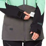 Volcom Women's 3D Stretch GORE-TEX Jacket - A black jacket with a white logo on the chest and a zipper down the front.