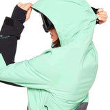Volcom Women's 3D Stretch GORE-TEX Jacket - A mint green jacket with a hood, featuring black accents on the sleeves and chest.