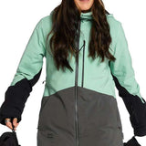 Volcom Women's 3D Stretch GORE-TEX Jacket - A mint green jacket with a black zipper and black trim around the hood.