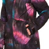 Volcom Women's 3D Stretch GORE-TEX Jacket - A black jacket with a tie-dye pattern in shades of pink and blue.