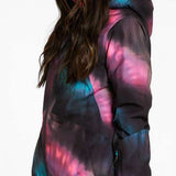Volcom Women's 3D Stretch GORE-TEX Jacket - A black jacket with a pink and blue tie-dye pattern on the front, back, and sleeves.