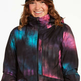 Volcom Women's 3D Stretch GORE-TEX Jacket - A black jacket with a subtle tie-dye pattern in shades of blue and pink.