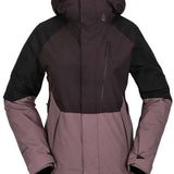 Volcom Women's Aris Insulated GORE-TEX Jacket 2023 - A black and pink ski jacket with a hood, featuring a zippered chest pocket and two side pockets.