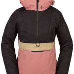 Volcom Women's Ashfield Pullover Jacket - A black jacket with a hood and zipper down the front, featuring a small logo on the upper left chest area.