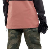 Volcom Women's Ashfield Pullover Jacket - A black jacket with a salmon-colored stripe across the chest and hood.