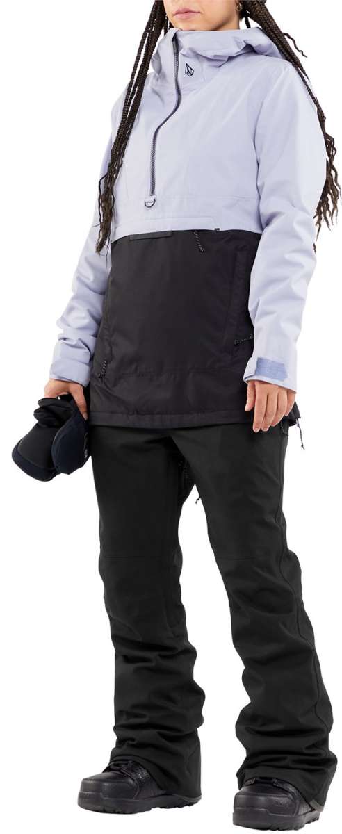 Volcom Women's Ashfield Pullover Jacket - A light gray jacket with a darker gray panel across the bottom and hood.