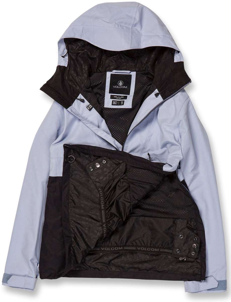 Volcom Women's Ashfield Pullover Jacket - A light blue jacket with a hood, featuring a zipper and two pockets on the front.