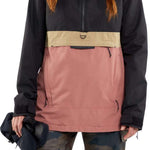 Volcom Women's Ashfield Pullover Jacket - A black, pink, and tan jacket with a zipper down the front.