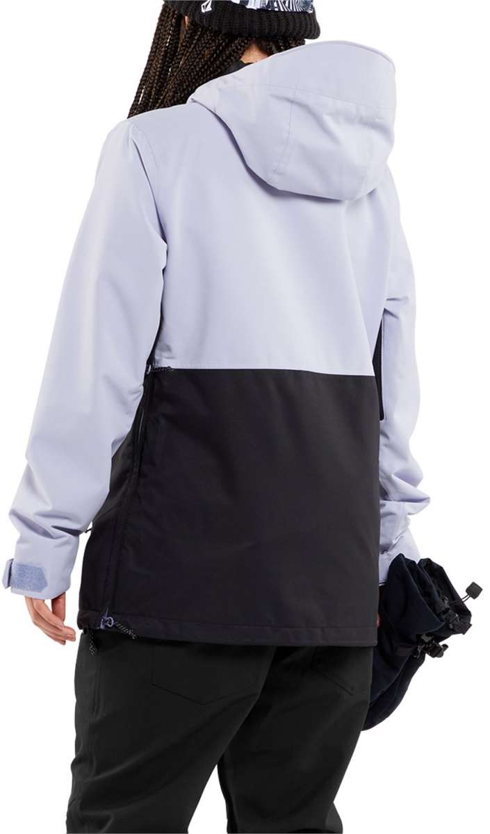 Volcom Women's Ashfield Pullover Jacket - A light gray jacket with a darker gray panel across the bottom and a hood.