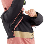 Volcom Women's Ashfield Pullover Jacket - A black jacket with a pink zipper and trim, featuring a hood.