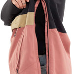 Volcom Women's Ashfield Pullover Jacket - A black jacket with a tan stripe across the chest and a zipper down the front.