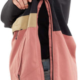 Volcom Women's Ashfield Pullover Jacket - A black jacket with a tan stripe across the chest and a zipper down the front.