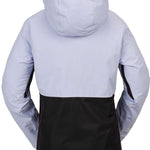 Volcom Women's Ashfield Pullover Jacket 2024 - A light blue and black women's pullover jacket with a hood, featuring zippered pockets on both sides.