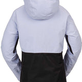 Volcom Women's Ashfield Pullover Jacket 2024 - A light blue and black women's pullover jacket with a hood, featuring zippered pockets on both sides.