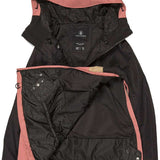 Volcom Women's Ashfield Pullover Jacket - A black jacket with a pink hood and trim, featuring a zippered front and two pockets on either side.