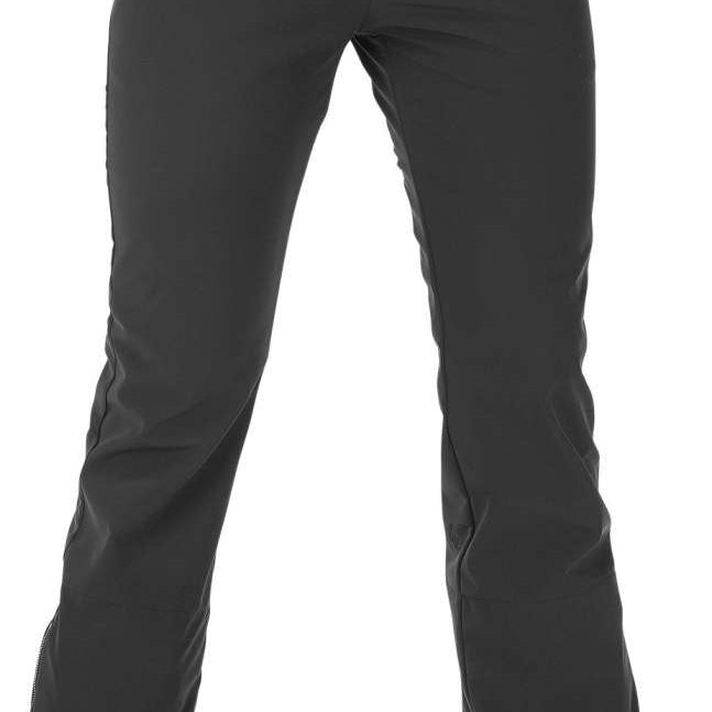 Volcom Women's Battle Stretch High Rise Pants 2023 - Black pants with zippered pockets and a high-rise waistband.