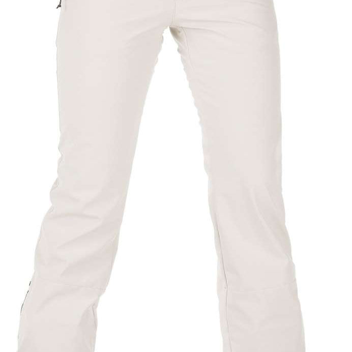 Volcom Women's Battle Stretch High Rise Pants 2023 - A pair of white snow pants with zippered pockets and a high-rise waistband.
