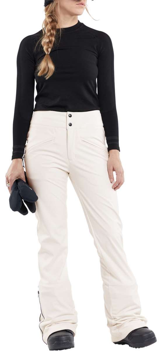 Volcom Women's Battle Stretch High Rise Pants 2024 - Black snow pants with a high rise waist and stretchy material.