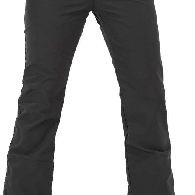 Volcom Women's Battle Stretch High Rise Pants 2024 - Black pants with zippered pockets and a high-rise waistband.