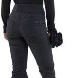 Volcom Women's Battle Stretch High Rise Pants 2024 - Black snow pants with a high rise waist and zippered pockets on the side.
