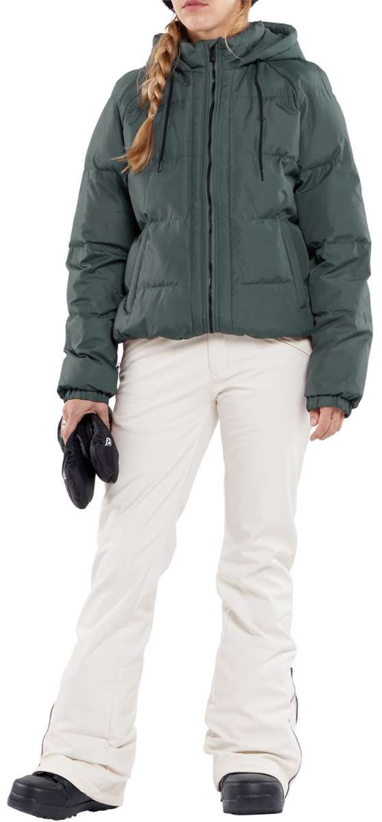 Volcom Women's Battle Stretch High Rise Pants 2024 - Dark green pants with a high rise waist and stretchy material.