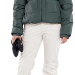 Volcom Women's Battle Stretch High Rise Pants 2024 - Dark green pants with a high rise waist and stretchy material.