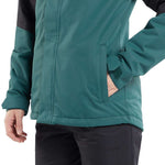 Volcom Women's Bolt Insulated Jacket 2024 - A forest green jacket with black accents on the shoulders and sleeves, featuring a zippered chest pocket.