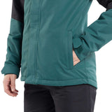 Volcom Women's Bolt Insulated Jacket 2024 - A forest green jacket with black accents on the shoulders and sleeves, featuring a zippered chest pocket.