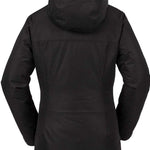Volcom Women's Bolt Insulated Jacket 2024 - A black insulated jacket with a hood, featuring a zippered front and two side pockets.