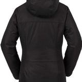 Volcom Women's Bolt Insulated Jacket 2024 - A black insulated jacket with a hood, featuring a zippered front and two side pockets.