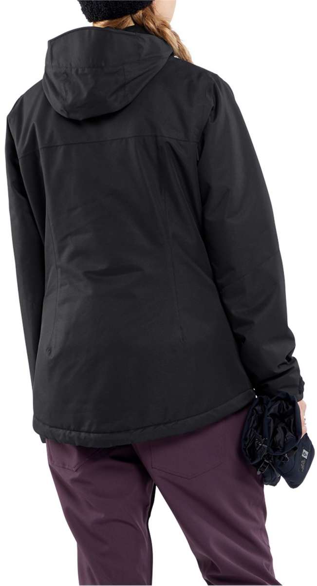 Volcom Women's Bolt Insulated Jacket 2024 - A black jacket with a hood, featuring a zippered front and two side pockets.