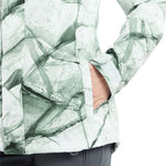 Volcom Women's Bolt Insulated Jacket 2024 - A white jacket with a green abstract design and black zippers.