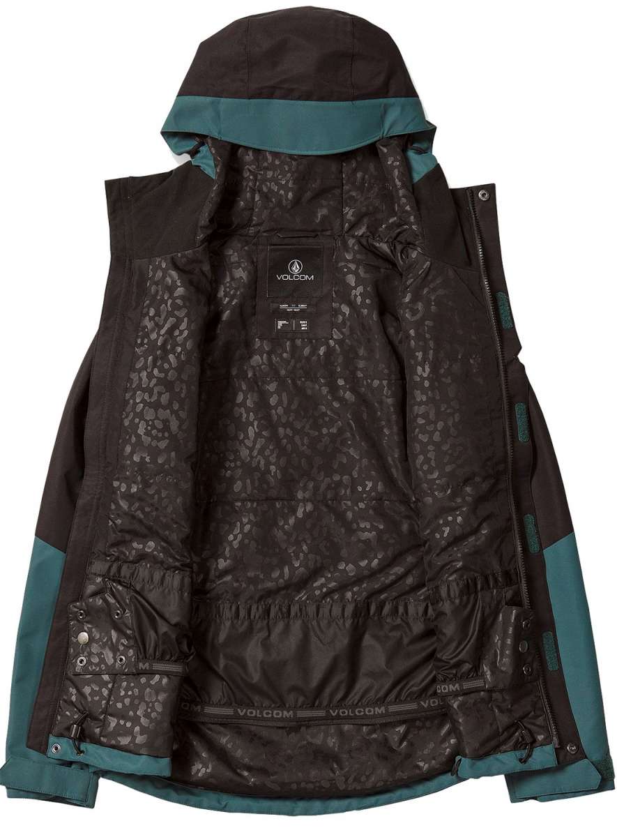 Volcom Women's Bolt Insulated Jacket 2024 - A black jacket with a subtle leopard print lining visible through the fabric.