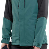 Volcom Women's Bolt Insulated Jacket - A black jacket with a green stripe across the chest and down the sleeves, featuring a hood and zippered pockets.