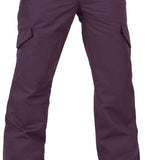 Volcom Women's Bridger Insulated Pant 2024 - Dark-colored, insulated snow pants with zippered pockets and adjustable cuffs.