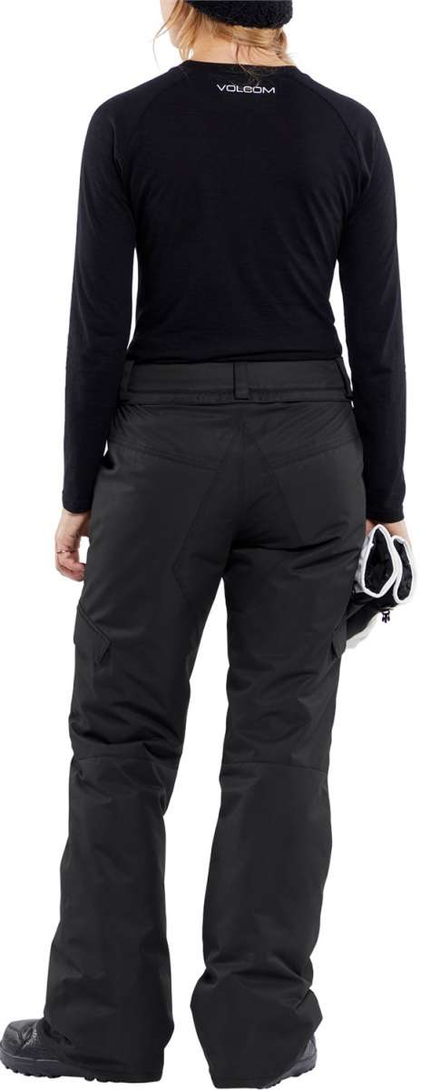 Volcom Women's Bridger Insulated Pant 2024 - Black snow pants with a subtle white logo on the left thigh and black hardware.