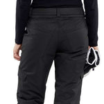 Volcom Women's Bridger Insulated Pant 2024 - Black snow pants with a subtle white logo on the left thigh and black hardware.