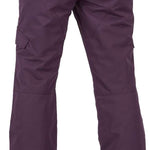 Volcom Women's Bridger Insulated Pant 2024 - A pair of insulated, dark purple ski pants with a belt and two zippered pockets on the side.