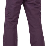 Volcom Women's Bridger Insulated Pant 2024 - A pair of insulated, dark purple ski pants with a belt and two zippered pockets on the side.