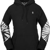 Volcom Women's Costus Pull-Over Fleece 2023 - A black fleece hoodie with a white logo on the upper left chest and a drawstring hood.