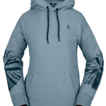 Volcom Women's Costus Pull-Over Fleece 2023 - A light blue fleece hoodie with a kangaroo pocket and drawstring hood.