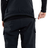 Volcom Women's Creston 3D Stretch Bib Pant - Black bib pant with a subtle pattern of small, dark gray dots on the upper thigh area.