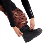 Volcom Women's Creston 3D Stretch Bib Pant 2024 - Black bib pant with a subtle pattern of thin, darker lines on the upper thigh area.