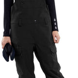 Volcom Women's Creston 3D Stretch Bib Pant - Black bib pant with white logo on left leg and adjustable straps.