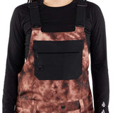 Volcom Women's Creston 3D Stretch Bib Pant - Black bib pants with a subtle white pattern on the upper thigh area.