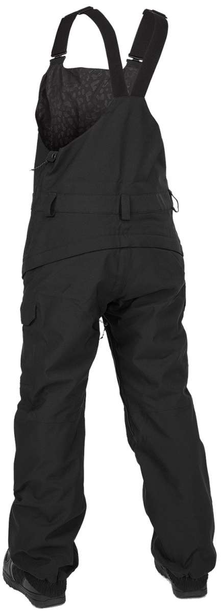 Volcom Women's Creston 3D Stretch Bib Pant - Black bib pant with a subtle leopard pattern on the backside of the right leg.